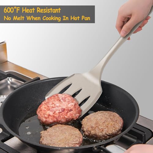Image of Silicone Spatula Set, 600F Heat Resistant Silicone Spatula Turner Flipper for Cooking, Non Stick and Non Scratch Kitchen Utensils for Eggs & Pancakes, 4 Pack,Khaki