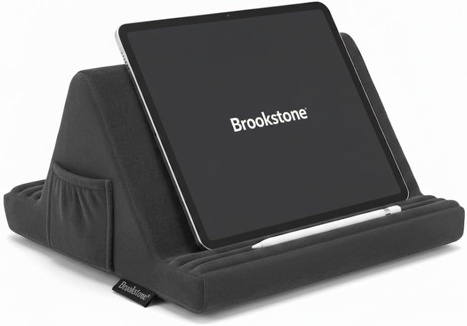 Brookstone Tablet Lap Cushion - Tablet and Phone Holder for Bed, Flights, and Travel, Six Angled Memory Foam Lap Desk for Reading and Hands Free Viewing, Compatible iPad and Kindle Accessories, Grey