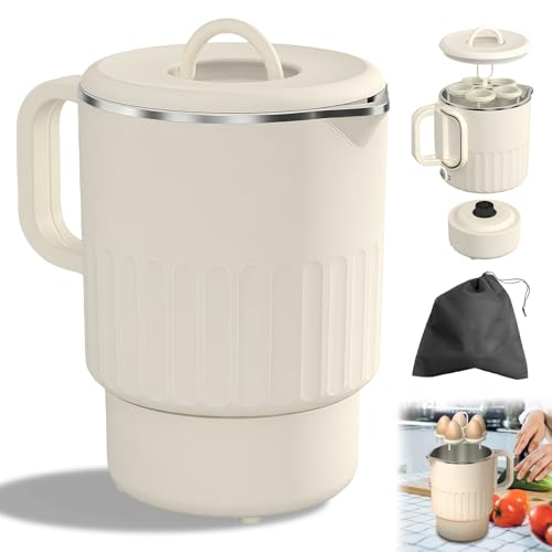 Hervidor de agua portátil plegable de 1 L, para viajes, camping, 600 W, 304, de acero inoxidable, pequeño hervidor de agua de camping, calentamiento rápido, temperatura constante automática y función