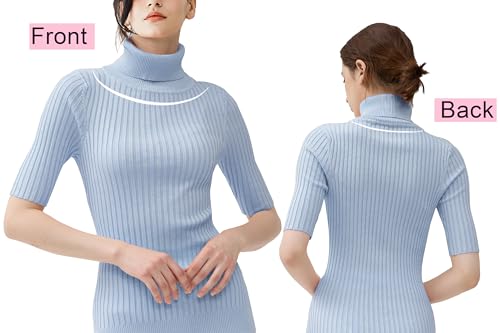 Image of v28 Women Turtleneck 1 /2 Half Sleeve Highly Stretchy Ribbed Knit Fitted Sweater