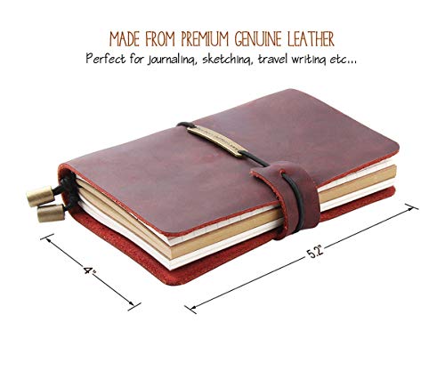 Robrasim Refillable Handmade Travelers Notebook, Leather Travel Journal Notebook for Men & Women, Perfect for Writing, Gifts, Travelers, 5.2" x 4" Inches - Wine - Image 2