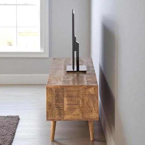 Image of The Attic Mans TV Cabinet, Solid Wood Sideboard TV Cabinet for Living Room, Wooden Free Standing TV Unit Side Board Table with Storage, Ant. Honey Matte Finish