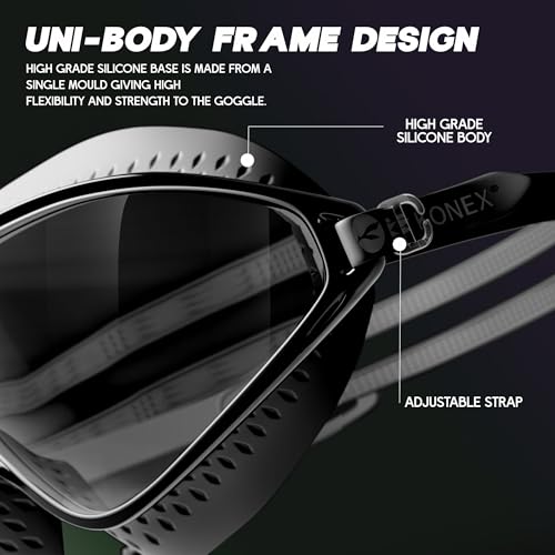 Image of KONEX Swimming Goggles | UV Protected Big Frame Lens | Anti-Fog & Anti-Leak Soft | Effective - Black