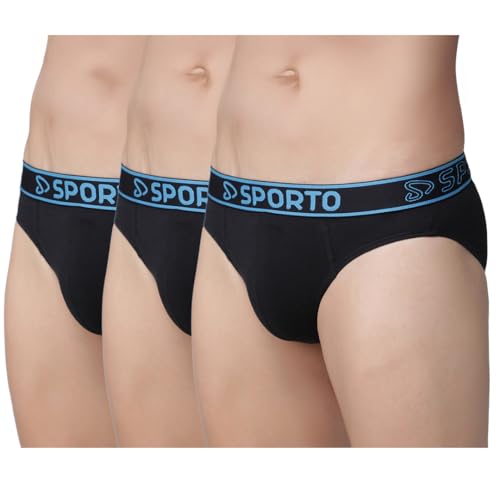Image of sporto Men's Solid Cotton Brief with Soft Elastic Waistband (Pack of 3) Black