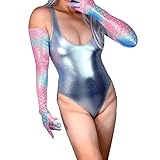 LLDLLNT Fashion Mermaid Gloves Fish Scale Stretch Holographic Pink 28