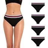 ZLYC Damen Komfort Baumwolle Unterwäsche Hipster Slips Weiche Hi-Cut Bikini Höschen,4 Pack Schwarz, Gr. S