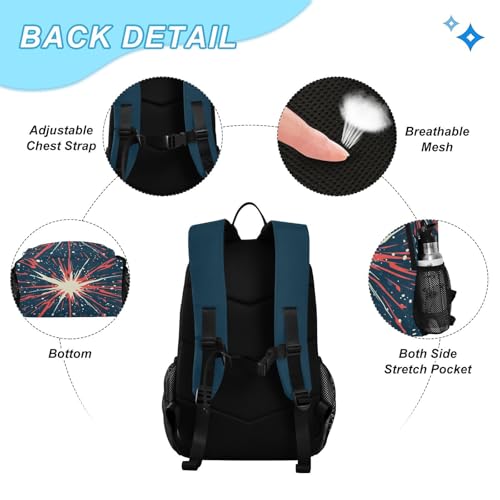 susiyo 3 in 1 Backpack Set with Insulated Lunch Bag Blue Background Red and White Lines Blue School Bags for Kids Travel School Backpack Set for Boys Girls Teens adult3