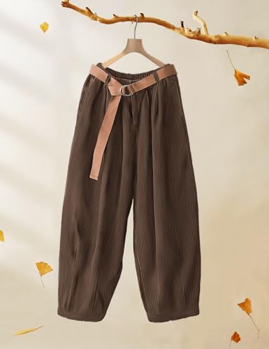 YESNO Women Baggy Cropped Pants Corduroy Casual Elastic Waist Fall Fashion 2024 Trousers with Pockets PCJ2