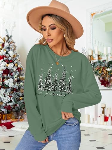Image of PECHAR Christmas Tree Sweatshirts Women Pine Tree Print Shirts Nature Lover Gift Casual Tee Long Sleeve Xmas Pullover