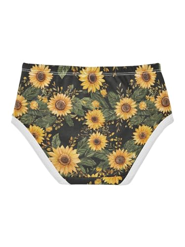ZZKKO Yellow Sunflower and Black Background Girls Underwear Toddler Panties for Girls Comfort Brief Size 2-8T2