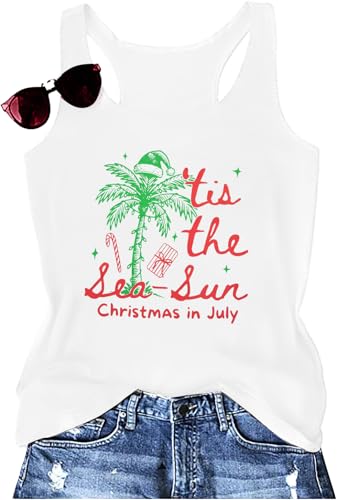 Christmas in Summer Tank Tops Women July Tee Beach Party Funny Hawaii Vacation Hawaiian Sleeveless Vest