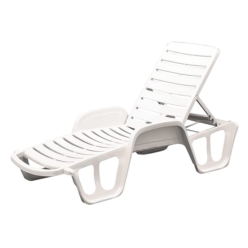 Mondo Viro Chaise longue en résine avec dossier inclinable pour piscine et jardin (Blanc)