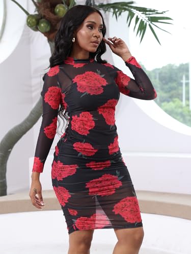 Women Sexy See Through Mesh Long Sleeve Ruched Midi Dresses Crop Top Bodycon Skirt 3 Piece Outfits Set Clubwear3