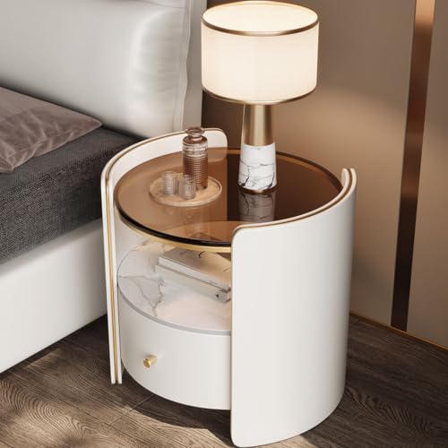 Hidona �T�C�h�e�[�u�� �i�C�g�e�[�u�� �����o���t���x�b�h�T�C�h�e�[�u�� �Q�� ���r���O �d�b�� �\�t�@�[�T�C�h �x�b�h������[ �g���s�v �p�ۉ��H ���C�ރt���[�� �����K���X �������ȒP (�z���C�g,50*50cm) [���s�A���i]