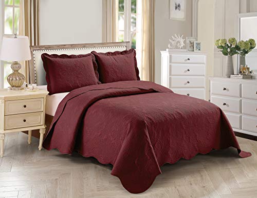 wine color quilt - Home Collection 3pc King/Cal King Over Size Elegant Embossed Bedspread Set Light Weight Solid Burgundy New