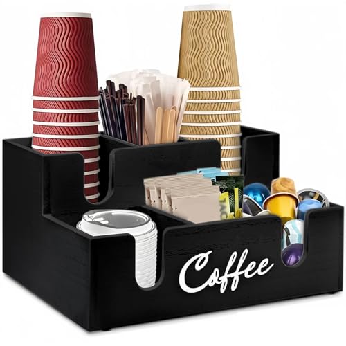 KOVNISE Organizer da Bar con Design a Forma di U, Montabile a Parete, in Legno, per Bancone, Accessori da Bar, Versatile Stile Minimalista,per Amanti del Caffè (Nero)