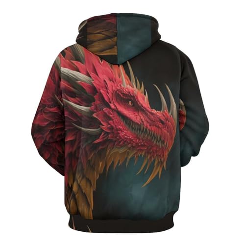 Sweat à capuche dragon rouge pull de chasse décontracté pour automne