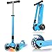 IMMEK Patinete Niño Plegable 3 Ruedas Scooter para 3 a 14 Años de Niño y Niña Juguetes y Regalos, Ajustable Altura con Tres Luz LED Luces Iluminadas Rueda Monopatin Carga Máxima 50 KG (Azul)