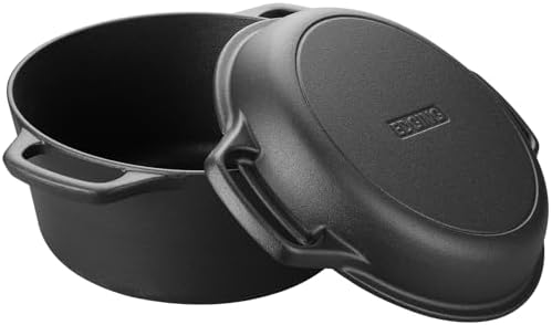 Pre-Seasoned Cast Iron Dutch Oven Pot with Skillet Lid Cooking Pan, 2-in-1 Sourdough Bread Baking Pan with Proofing Basket and Baking Supplies, 5QT - Thumbnail 3