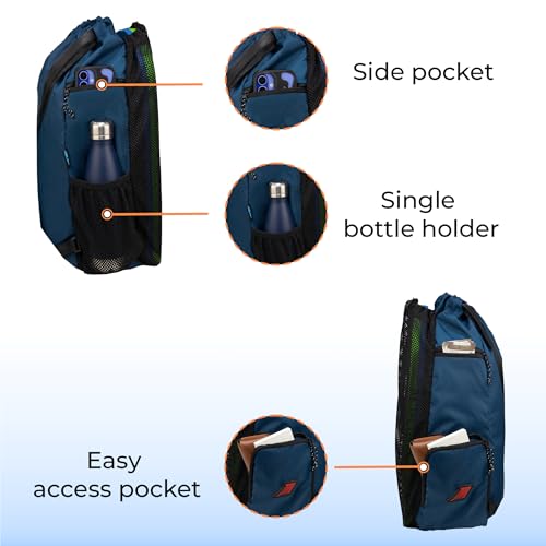 Image of WHACKK Phelps Blue 23L Premium Drawstring Swimming /Football Backpack|Waterproof Wet Compartment, Mesh Pocket, Multi Storage & Bottle Holder|Ideal for Swimming, Football & Gym