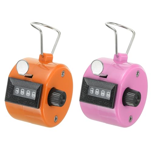 PATIKIL Clicker Counter, 2 Pcs 4 Digit Mechanical Handheld Tally Click Pitch Counter for Coaching Knitting, Golf, Lap, Fishing, Orange-Pink