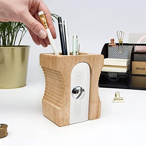 Suck UK | Pen Holder | Wooden Desk Tidy & Pencil Sharpener Shaped Desk Accessories | Organiser Storage For Stationary Supplies | Pencil Holder & Pen Holder For Desk | Decorative Office Gifts | Light