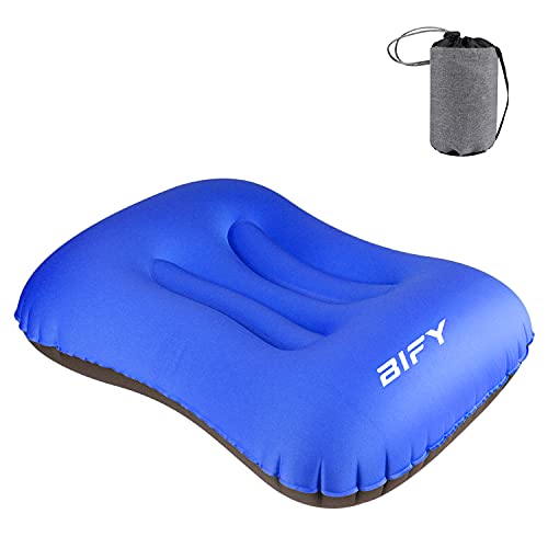 BIFY Camping Kopfkissen Leichtes Reisekissen Aufblasbares Kopfkissen Luftkissen Nackenkissen Camping Pillow für Camping, Reise, Outdoor, Strand, Urlaubsreise, Büro, Reise-Blau Cover