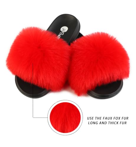 Image of Women's Faux Fur Slides, Open Toe Cute Fur Slippers, Indoor or Outdoor Comfortable Furry Slide Sandals With Fluffy Fur