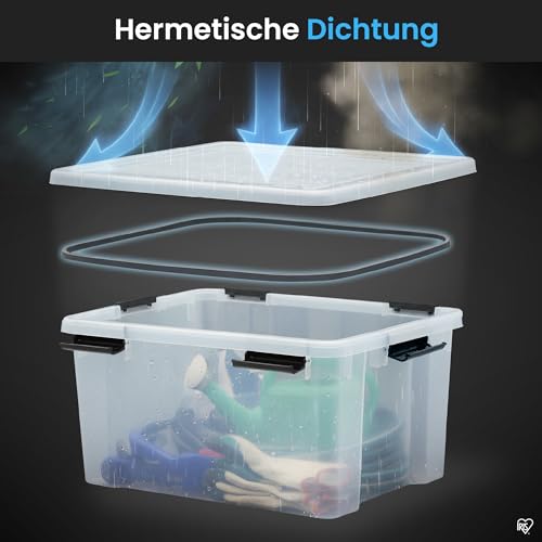 Iris Ohyama Luftdichte Kunststoff-Aufbewahrungsboxen mit Deckel, 50L, 2er-Set, Transparent, Hermetischer wasserdichter Verschluss, Robuste Schnappverschlüsse, Stapelbar, Staubschutz, BPA-frei, AT-L