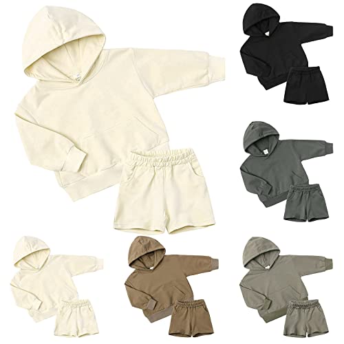 Sweatshirt for Kids Girls Boys 2PCS Solid Pullover Hooded Teens Long Sleeve Sweater & Shorts Shirts (E, 13-14 Years)