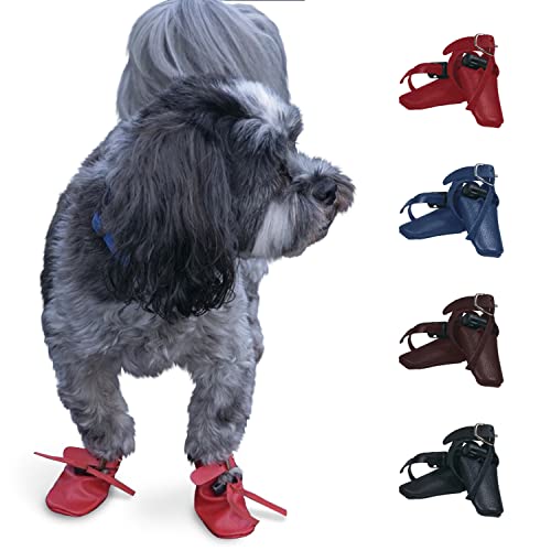 Pupmocs Dog Moccasins (S) | Finest Premium Leather Pet Boots | Stunningly Stylish Chic Fashion Paw Protectors | Sold In Pairs For Custom Fit (2Pcs) | Size Small, Maple Red #TOP28