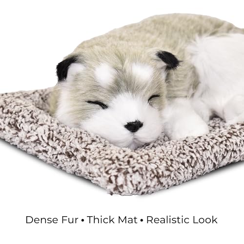 Image of Premium Sleeping Puppy Decor Plush with Mat | Realistic Soft Fur Dog Showpiece for Home, Office & Car Dashboard | Pet Lover Aesthetic Gift (25 x 19 x 7.5 cm) (Husky)