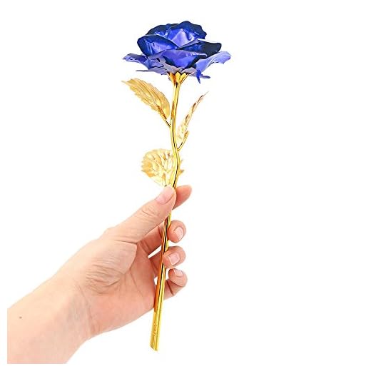 Rosa 24 K chapado en oro rosa flor con caja de regalo mejor regalo para el día de San Valentín Día de la madre Navidad cumpleaños dorado/rojo/morado/azul (Azul)