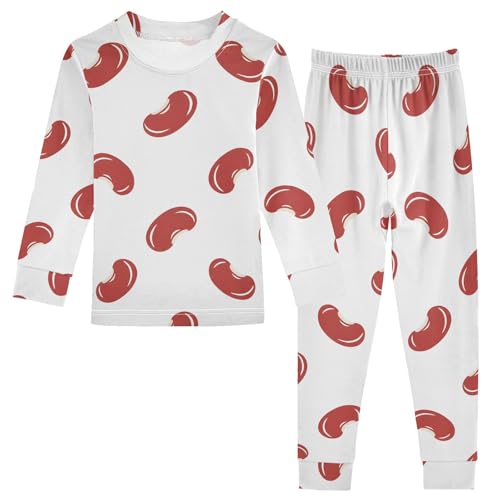 Pajama Sets Long Sleeve Red Bean Pattern Design Soft Comfy Sleepwear 2 Piece PJS 3-8T