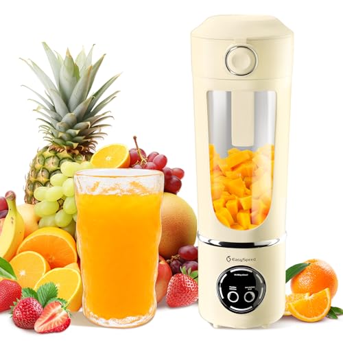 Easy Speed Portátil Batidora,700 ml Mini Licuadora Personal,1500 mAh Eléctric Tipo C por USB, 12 Cuchillas de Acero Inoxidable,4 Ajustes de velocidad,Para Viajes y Uso en La Oficina,Beige