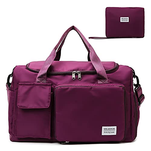 Travel Bag, Large Capacity Folding Travel Bag, Sports Gym Bag with Wet Pocket & Shoes Compartment, Foldable Travel Duffel Bag, Weekender Overnight Bag for Women and Man (Wine Red)