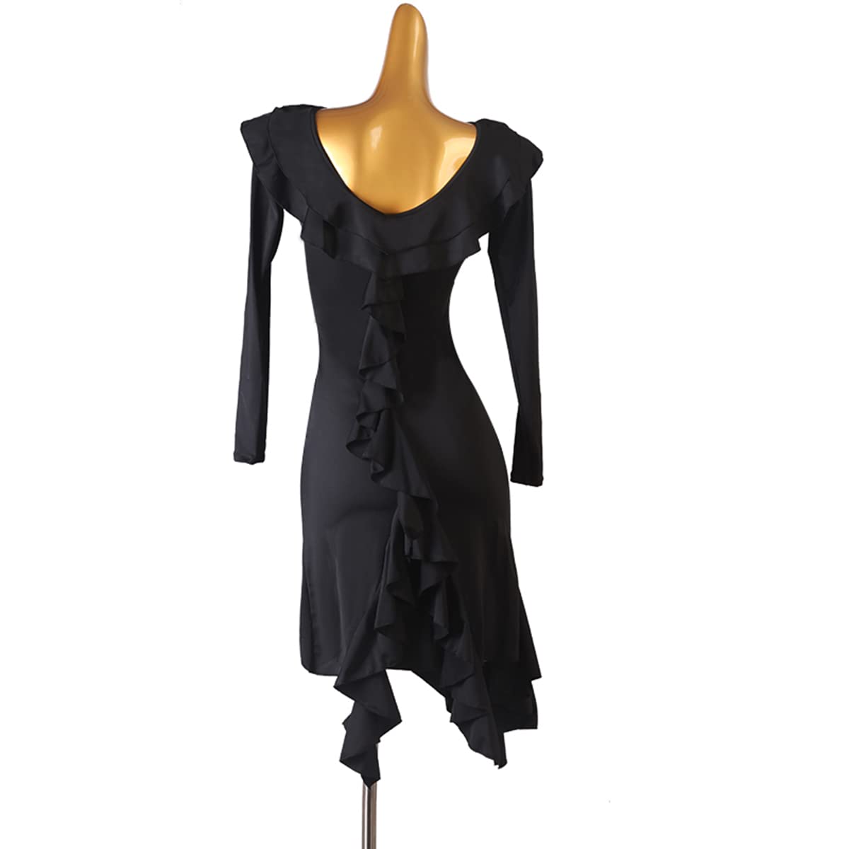 Damen Schwarz Latein Tanzkleider Ballsaal Salsa Samba Rock Latein Turnierkleid Asymmetrischer Saum Schlitzrock Weibliches Kleid Lateinischer Tanz Quaste