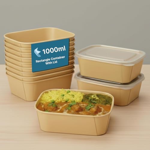 Image of Disposable Containers For Food with Lids | Rectangular Meal Prep Containers & Take Out Box | Microwave & Fridge Safe Food Storage Containers, Food Packing Box For Kitchen - 1000ml, 15 Pack