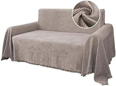 H.VERSAILTEX Cotton Sofa Covers Couch Cover Sofa Slipcover for Most Shape Sofas, Feature Thick Woven Jacquard Seamless with Tassels, Multi-Use Decorative for Couch (Large: 71" x 102", Sand)