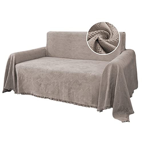 H.versailtex Cotton Sofa Covers Couch Cover Sofa Slipcover For Most Shape Sofas, Feature Thick Woven Jacquard Seamless With Tassels, Multi-Use Decorative For Couch (Large: 71" X 102", Sand) #TOP1