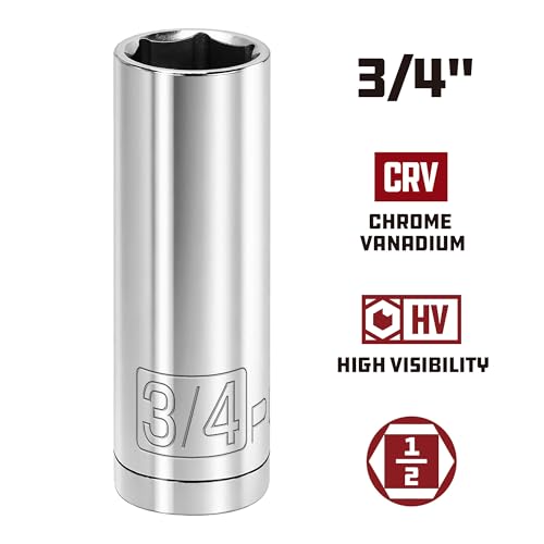 Image of Powerbuilt 1 /2 Inch Drive x 3 /4 Inch SAE Deep Socket, 6 Point, Chrome-Vanadium made, Size Marking - 642203