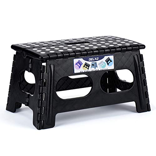 Delxo Folding Step Stool 9 inch Plastic Folding Stool,Extra-Wide Kitchen Step Stool,Non Slip Foldable Step Stool for Kids,2019 Strengthen Plastic Stepping Stool