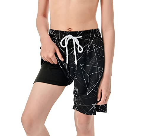 IRELIA Boys Swim Trunks with Boxer Brief Liner Compression Swimming Shorts Quick Dry Swimwear
