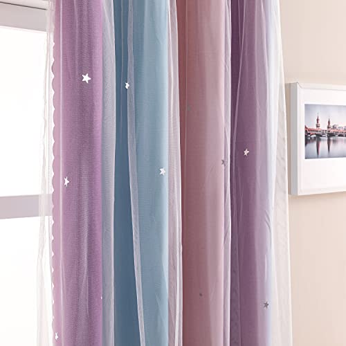 Xidi Dream Star Blackout Curtains For Kids Rooms Girl Princess Curtain For Daughter Bedroom Window (Pink Purple, W52 X L63) #TOP1