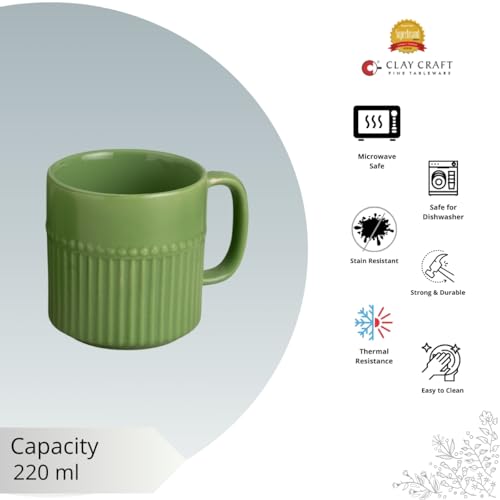 Image of Clay Craft Fine Ceramic Crimson Green Cups & Saucer, Set of 12, Cups for Tea & Coffee, Gift Set, Elegant Design for Home and Kitchen and Can Be Gifted to Your Loved Ones On Any Occassions
