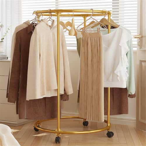 aweiyouxiang Perchero Redondo con Ruedas móviles de 360°, Perchero de Metal Independiente, Perchero de Suelo para exhibición minorista,Oro