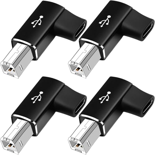 Xiatiaosann 4 unidades Adaptador USB B a USB C 90 grados, adaptador impresora USB C hembra a MIDI macho en ángulo recto, para impresoras MIDI pianos eléctricos sintetizadores y baterías electrónicas