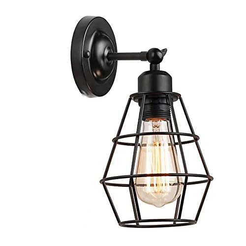 Traditionell Wire Cage Vägglampa, Edison Retro Iron Sconces Lampor Med Lantern Shape, E27 Black Facing belysningsarmatur, Gamla bondgårds vägglampor för matsal, korridor