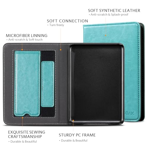 Image of CoBak Case with Stand for for 6 inch Kindle (2024 & 2022, 11th Gen) - PU Leather Smart Cover with Auto Sleep /Wake & Hand Strap, Premium Protective Case for Kindle Basic.Sky Blue