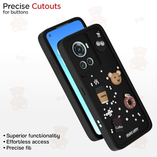 Image of Pikkme Back Cover for OnePlus 10R 5G | Cute Fun Cartoon 3D Bear Silicone Full Body Protection Bumper Cover (Black)